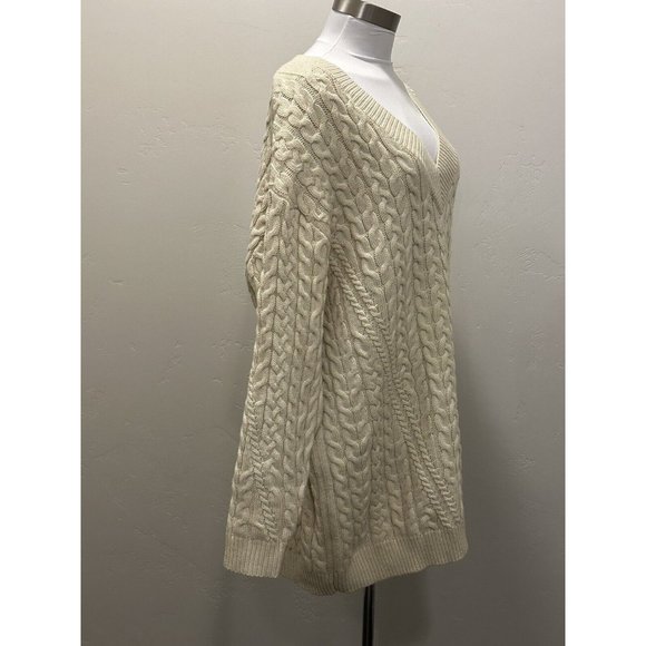 ZARA CABLE KNIT V-NECK SWEATER OVERSIZED SAND S REF. 6873/167/712  BLOGGERS FAVE - Picture 5 of 7
